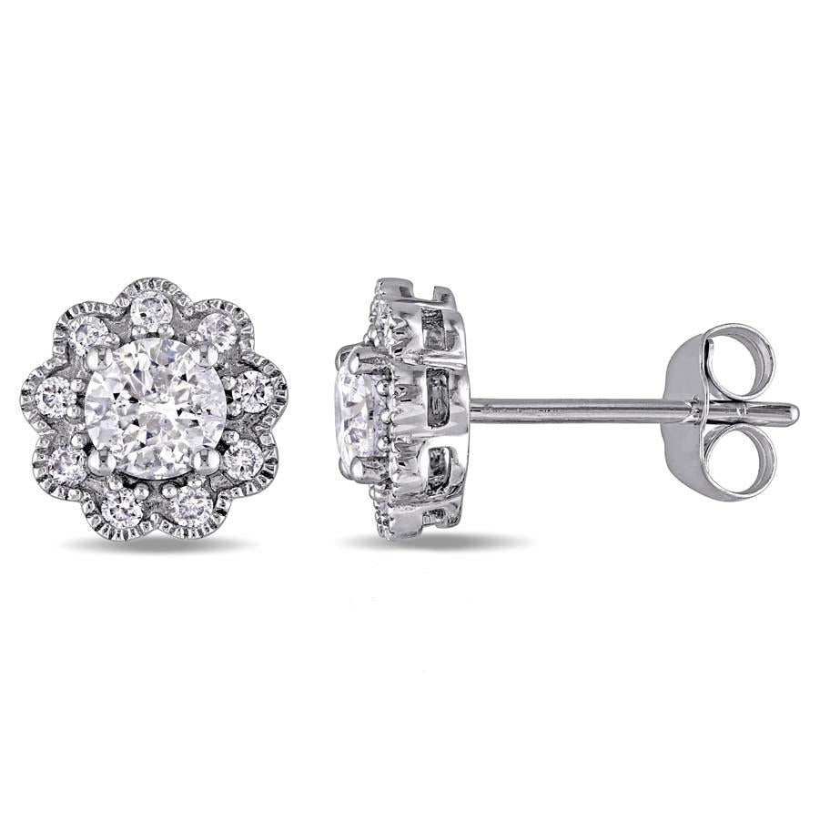 Orecchini A Bottone Lady Halo Con Vero Diamanti A Taglio Rotondo Da 2.68 Carati. Oro Bianco 14K