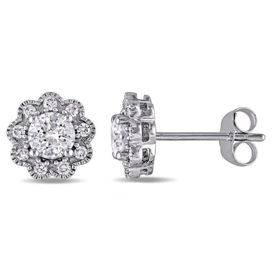 Orecchini A Bottone Lady Halo Con Vero Diamanti A Taglio Rotondo Da 2.68 Carati. Oro Bianco 14K
