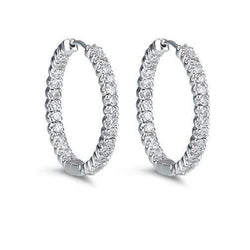 Orecchini A Cerchio 5.60 Carati Vero Diamanti Taglio Rotondo Scintillanti Oro Bianco 14K