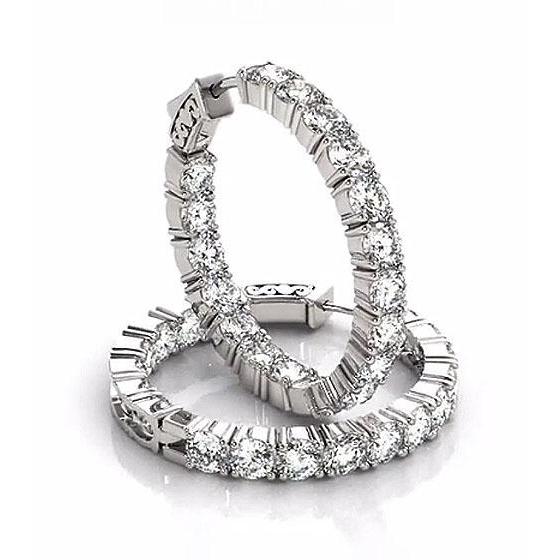 Orecchini A Cerchio Con Naturale Diamanti 7.20 Carati F Vs1 Oro Bianco 14K