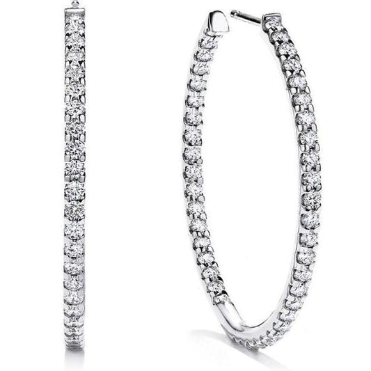 Orecchini A Cerchio Da Donna 4.30 Carati Con Genuino Diamanti A Taglio Rotondo In Oro Bianco 14K