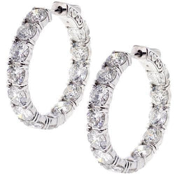 Orecchini A Cerchio Da Donna Con Genuino Diamanti Scintillanti Da 3.90 Carati In Oro Bianco 14K