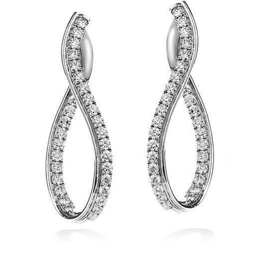 Orecchini A Cerchio Da Donna Con Naturale Diamanti A Taglio Rotondo Da 3.20 Carati. Oro Bianco 14K