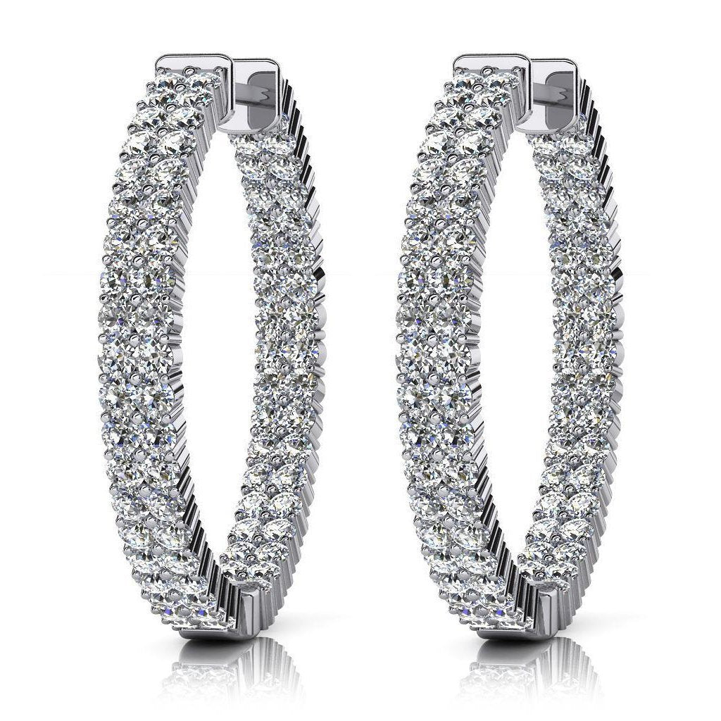 Orecchini A Cerchio Da Donna In Oro Bianco 14K Con Splendidi Genuino Diamanti A Taglio Rotondo Da 8.60 Ct