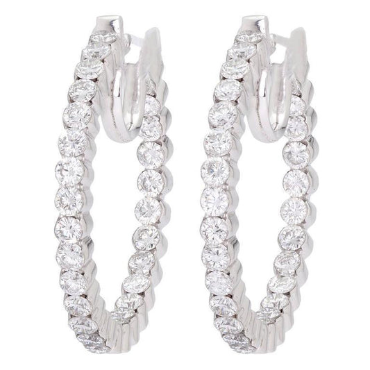 Orecchini A Cerchio Da Donna In Oro Bianco Con Naturale Diamanti Taglio Brillante Rotondo 5.60 Ct