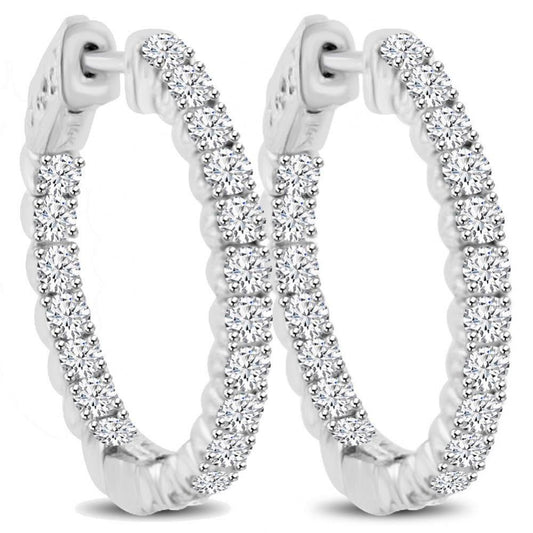 Orecchini A Cerchio Da Donna In Oro Bianco Con Naturale Diamanti Taglio Brillante Rotondo 5.60 Ct
