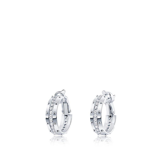 Orecchini A Cerchio Da Donna In Oro Bianco Scintillante Con Vero Diamanti Taglio Rotondo 3.20 Ct