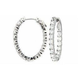 Orecchini A Cerchio Da Donna. 3.75 Carati. Vero Diamanti A Taglio Rotondo. Oro Bianco 14K