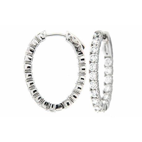 Orecchini A Cerchio Da Donna. 3.75 Carati. Vero Diamanti A Taglio Rotondo. Oro Bianco 14K