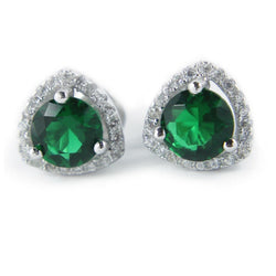 Orecchini A Forma Di Trilione Halo 7 Carati Verde Smeraldo Con Diamanti