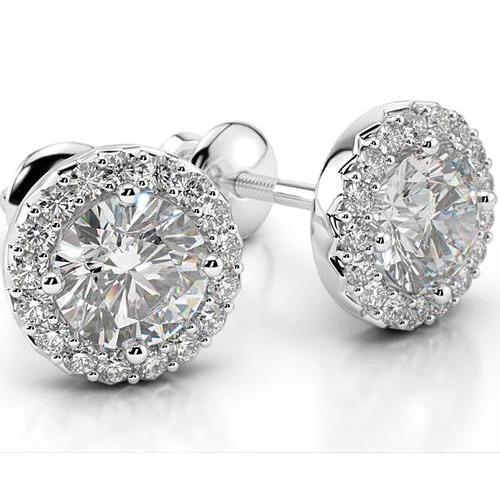 Orecchini A Lobo Con Genuino Diamante 4 Carati Oro Bianco 14K Gioielli Da Donna