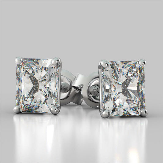 Orecchini A Lobo Con Genuino Diamante Taglio Radiante In Oro Bianco 2 Carati
