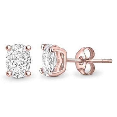 Orecchini A Lobo Con Genuino Diamanti A Taglio Ovale. 4.00 Carati. In Oro Rosa 14K