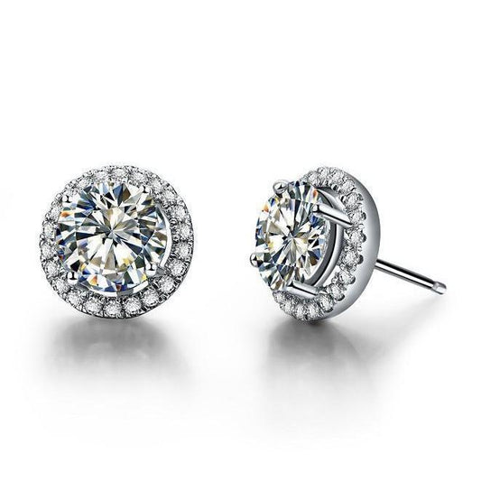 Orecchini A Lobo Con Naturale Diamanti Rotondi Scintillanti Da 2.44 Carati In Oro Bianco 14K