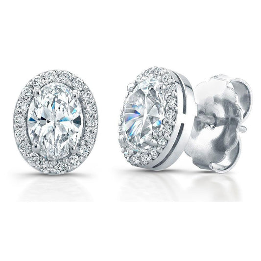 Orecchini A Lobo Con Vero Diamanti Ovali E Tondi 3.90 Carati In Oro Bianco 14K