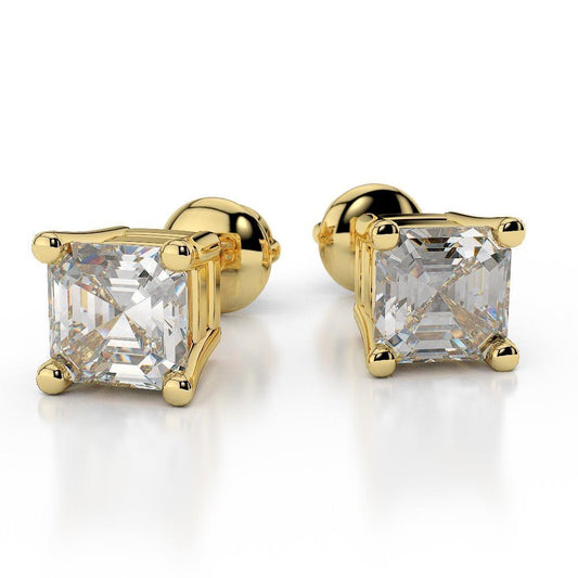 Orecchini A Lobo Con Vero Diamanti Taglio Asscher Scintillanti Da 3.50 Carati Yg 14K
