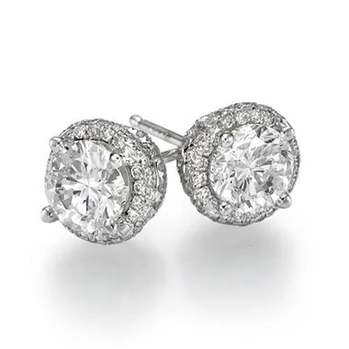 Orecchini A Lobo Con Vero Diamanti Taglio Brillante Da 3.50 Carati In Oro Bianco 14K
