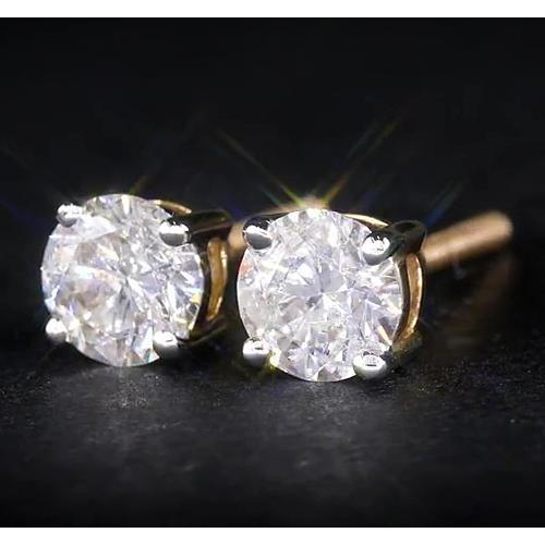 Orecchini A Lobo Con Vero Diamanti Tondi Da 1.80 Carati Incastonati In Oro Giallo 14K