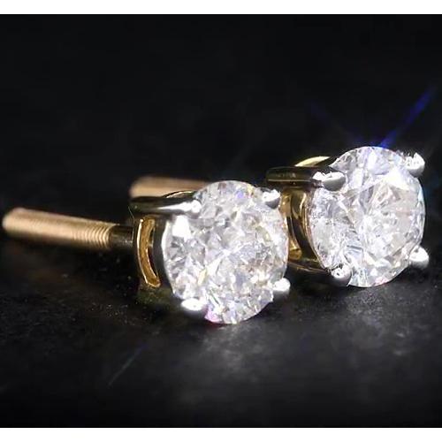 Orecchini A Lobo Con Vero Diamanti Tondi Da 1.80 Carati Incastonati In Oro Giallo 14K