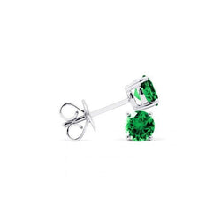 Orecchini A Lobo Da Donna 5 Ct. Verde Smeraldo Tondo E Diamanti Oro 14K