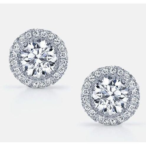 Orecchini A Lobo Da Donna Con Genuino Diamante Rotondo Da 4.40 Carati. Oro Bianco 14K