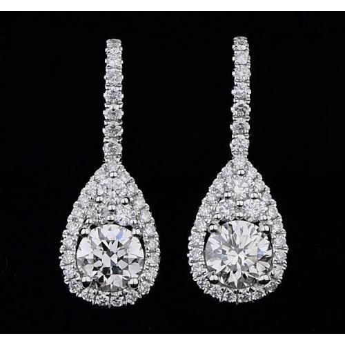 Orecchini Con Naturale Diamanti A Forma Di Pera Diamanti Rotondi 4 Carati Gioielli Da Donna