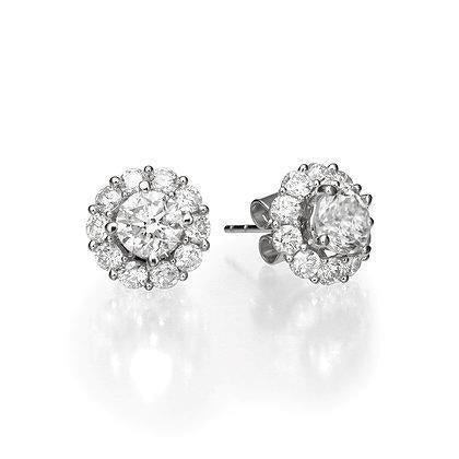 Orecchini Da Donna Con Genuino Diamanti A Taglio Rotondo Da 3.40 Carati. Oro Bianco 14K