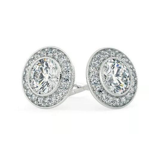 vero round diamante 3.70carati orecchino vista frontale