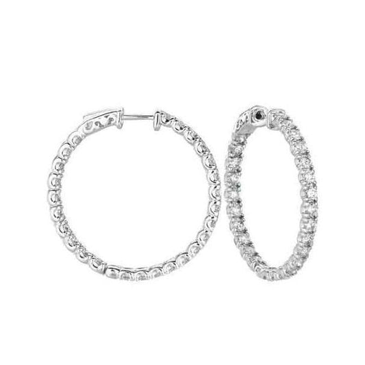 Orecchini Donna Cerchio Taglio Rotondo 2.80 Carati Naturale Diamanti Oro Bianco 14K