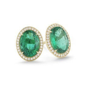 Orecchini Donna Halo 10.80 Carati Verde Smeraldo E Diamanti Yg 14K