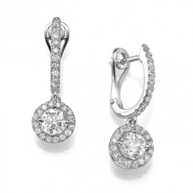Orecchini Donna Pendenti 3.60 Carati Genuino Diamanti Taglio Rotondo Oro Bianco 14K