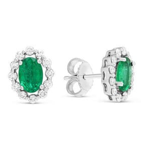Orecchini Halo a forma di Verde smeraldo con diamanti e smeraldo da 4.70 carati
