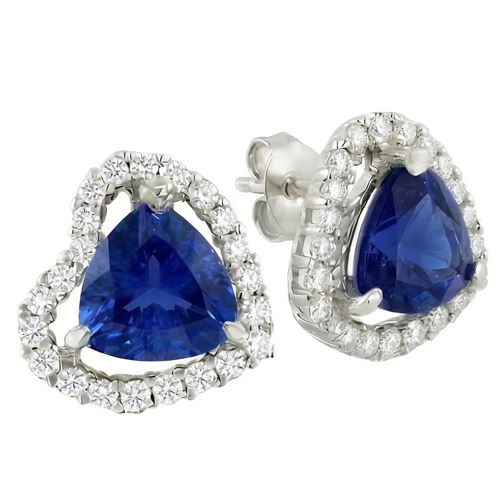 Orecchini Halo con Zaffiro di Ceylon da 6,80 carati e Diamanti Naturali Autentici ( non creati in laboratorio ) in oro bianco 14K