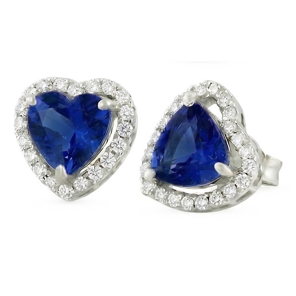 Orecchini Halo con Zaffiro di Ceylon da 6,80 carati e Diamanti Naturali Autentici ( non creati in laboratorio ) in oro bianco 14K