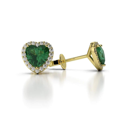 Orecchini Halo da donna in oro giallo 14 carati con Verde smeraldo e diamanti da 6.00 ct