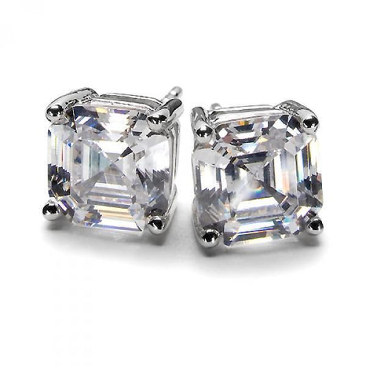 Orecchini In Oro Bianco 14K Con Genuino Diamanti Taglio Asscher Da 2.50 Ct
