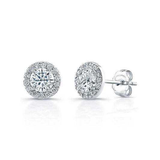 Orecchini Lady Studs Con Genuino Diamanti 3.28 Carati Halo Oro Bianco 14K