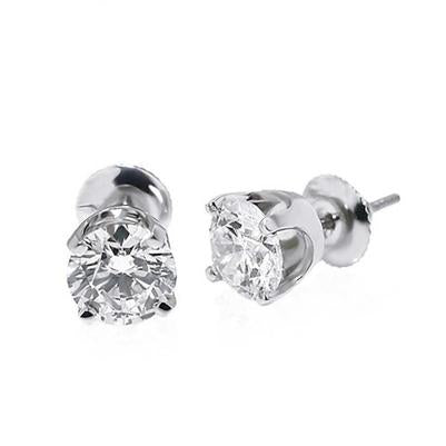 Orecchini Lady Studs Con Genuino Diamanti Taglio Rotondo 3.80 Carati Oro Bianco 14K