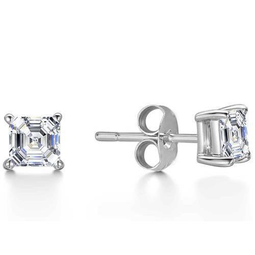 Orecchini Lady Studs Con Vero Diamanti Taglio Asscher 2.50 Carati Oro Bianco 14K