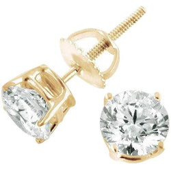 Orecchini Lady Studs In Oro Giallo 14K 5.80 Carati Con Genuino Diamanti Taglio Rotondo