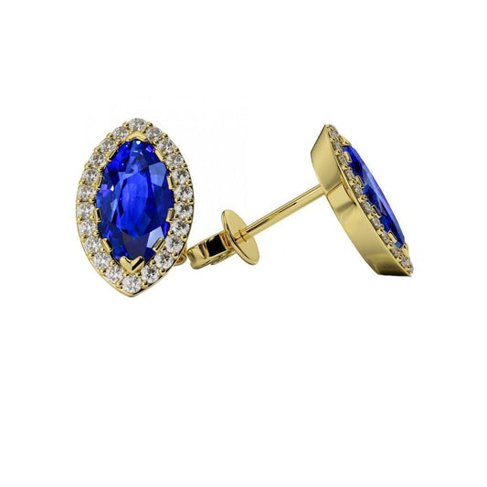 Zaffiro 4 Carati Con Diamante Lady Studs Oro Giallo 14K - harrychadent.it