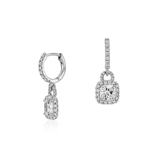 Orecchini Pendenti Con Cuscino Da 4 Carati E Vero Diamanti A Taglio Rotondo In Oro Bianco 14K