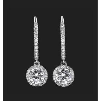 Orecchini Pendenti Da Donna Con Vero Diamanti A Taglio Rotondo Da 3.90 Carati In Oro Bianco 14K