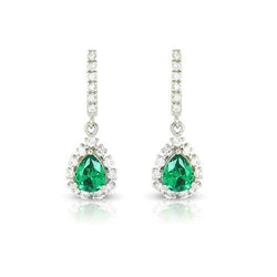 Orecchini Pendenti Da Donna In Oro Bianco 14 Kt Con Verde Smeraldo E Diamanti Da 8.50 Ct