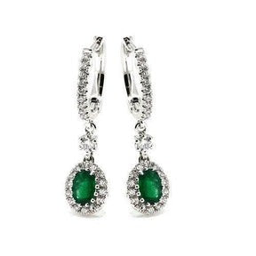 Orecchini Pendenti Donna 4.50 Carati Verde Smeraldo Con Diamanti Oro 14K