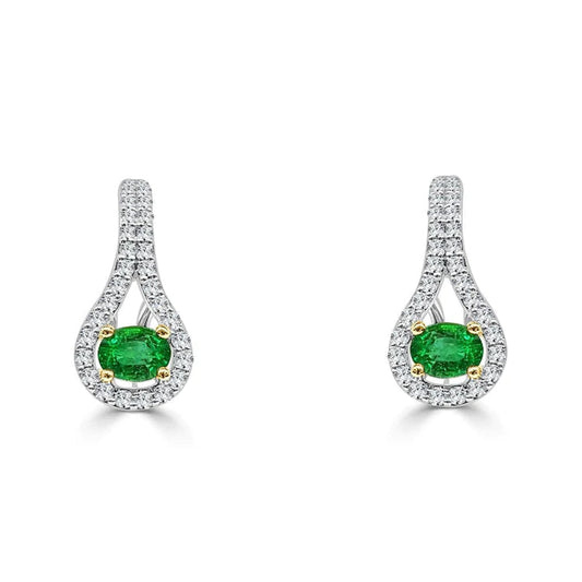 Orecchini Pendenti Donna 5.90 Carati Verde Smeraldo E Diamanti Oro Bianco 14K