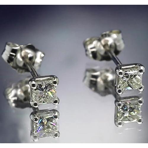 Orecchini Princess Genuino Diamond Stud 1.20 Carati Con Quattro Punte In Oro Bianco