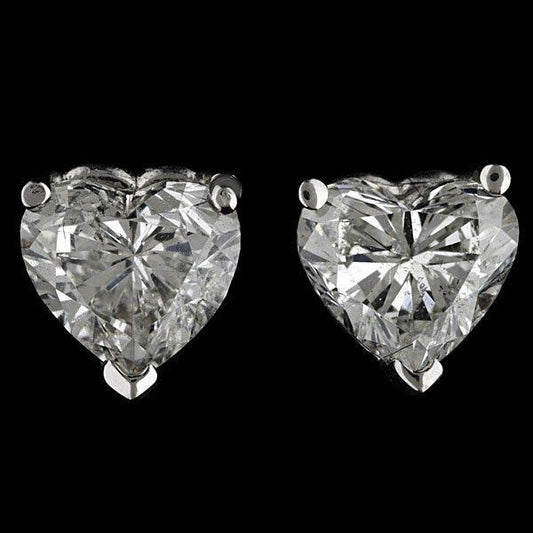Orecchini a Bottone Con Vero Diamante Taglio Cuore 6k in Oro Bianco Massiccio 14k