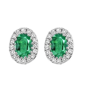 Orecchini a bottone con Verde smeraldo e diamanti incastonati 5.50 carati Oro 14K