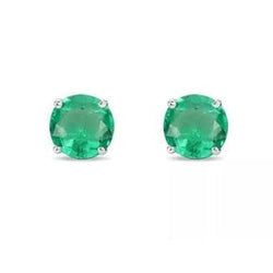Orecchini a bottone da donna con Verde smeraldo taglio rotondo da 6.50 ct oro bianco 14K Nuovo